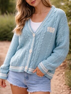 Taylor Swift 1989 Taylor’s Version Blue Seagull Cable Knit Cardigan Sweater